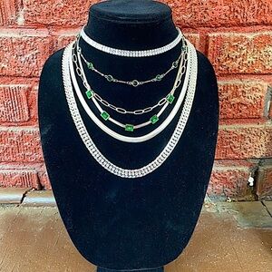 Handmade Diamond Emerald Choker Sterling Silver Multilayer Statement Necklace